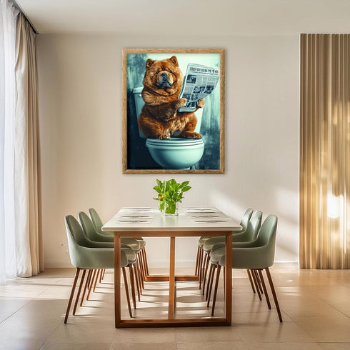 Posterizer 1 pcs-funny poster of cute fluffy chow-chow dog on the toilet 1-Bathroom Restroom Art-Comedy Art- Bathroom, restroom Decor- unframed wa...